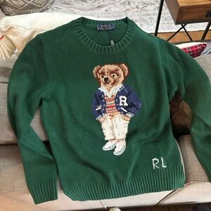 Ralph Lauren Green Sweater with Bear Motif